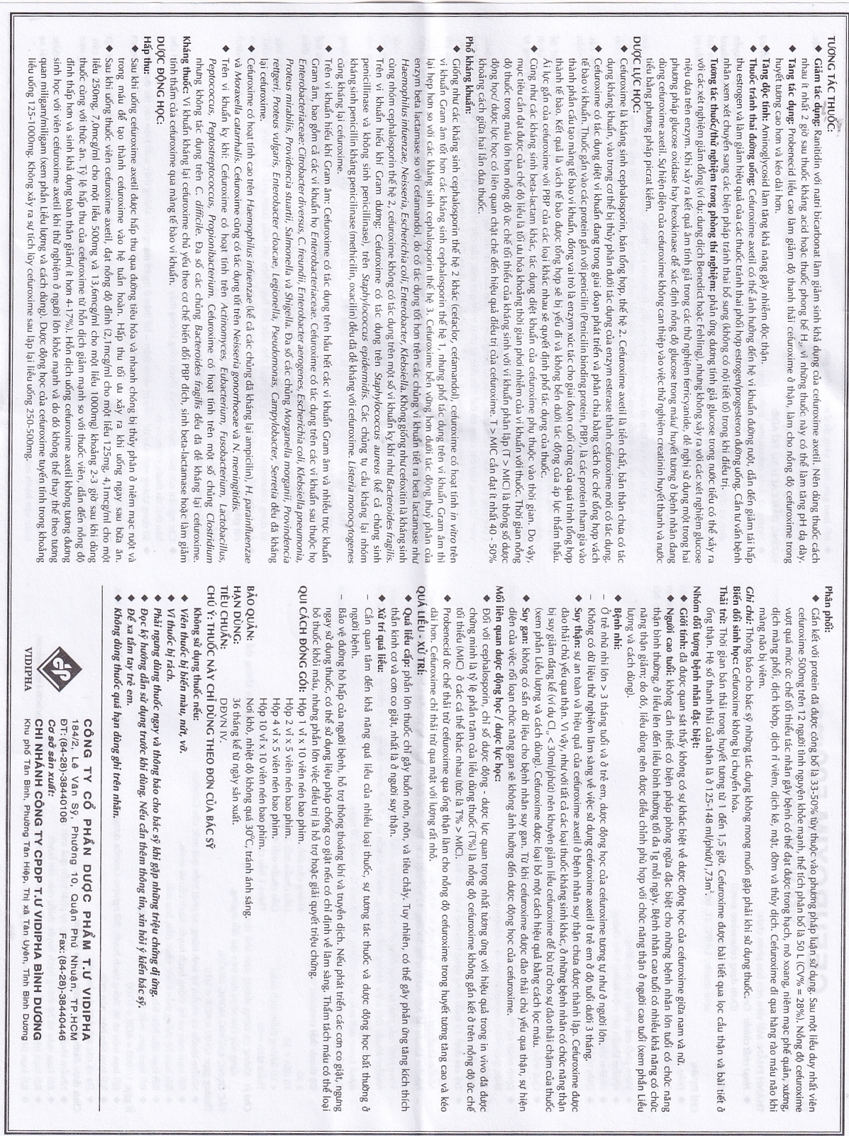 Hình ảnh Thuốc Cefuroxim 500mg Vidipha điều trị nhiễm khuẩn (10 vỉ x 10 viên)