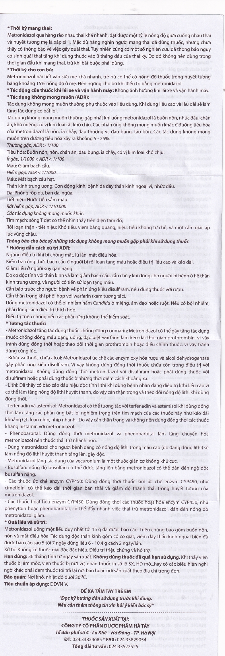 Hình ảnh Viên nén Metronidazol 250mg Hataphar điều trị các chứng nhiễm khuẩn, viêm lợi (50 vỉ x 10 viên)