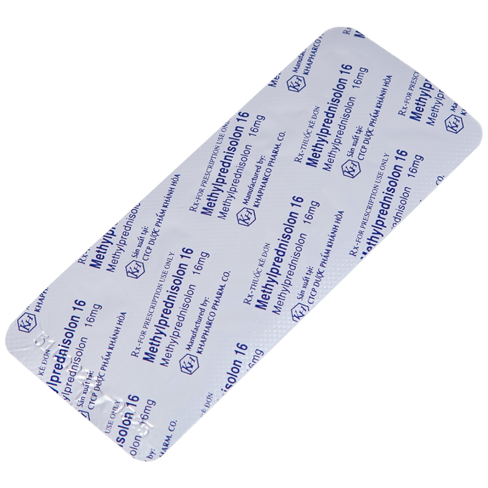 Hình ảnh Thuốc Methylprednisolon 16 Khapharco kháng viêm, điều trị viêm khớp dạng thấp, lupus ban đỏ hệ thống (10 vỉ x 10 viên)