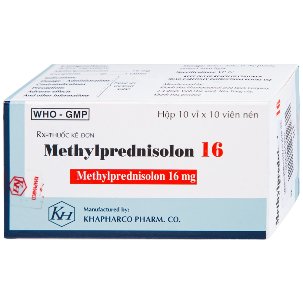 Hình ảnh Thuốc Methylprednisolon 16 Khapharco kháng viêm, điều trị viêm khớp dạng thấp, lupus ban đỏ hệ thống (10 vỉ x 10 viên)