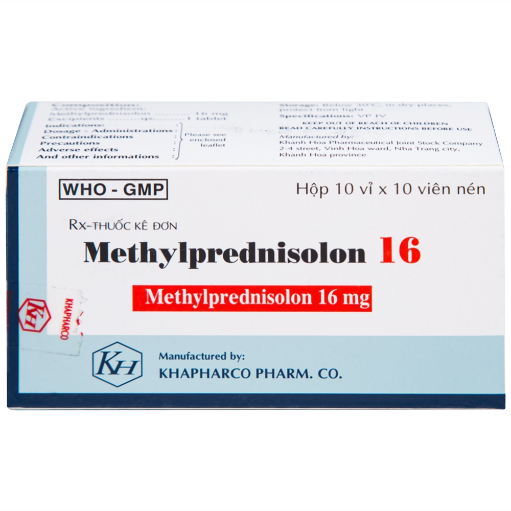 Hình ảnh Thuốc Methylprednisolon 16 Khapharco kháng viêm, điều trị viêm khớp dạng thấp, lupus ban đỏ hệ thống (10 vỉ x 10 viên)