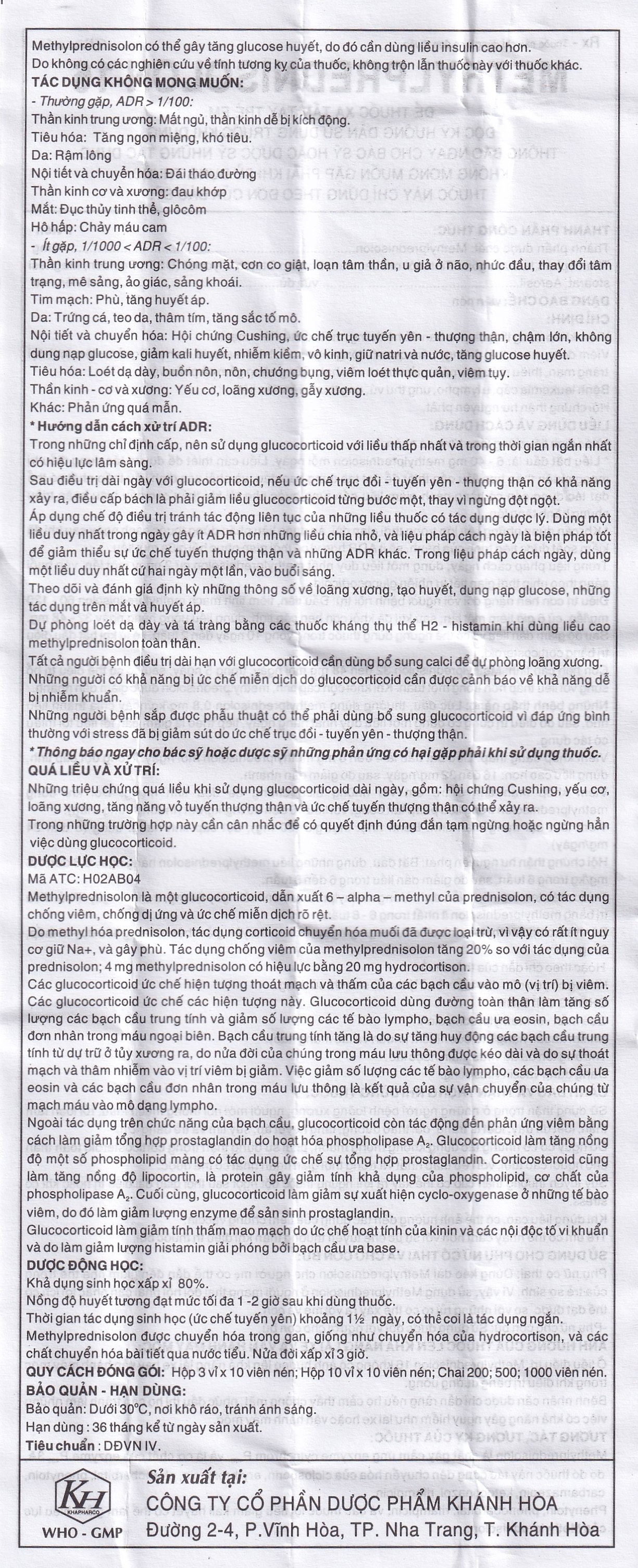 Hình ảnh Thuốc Methylprednisolon 16 Khapharco kháng viêm, điều trị viêm khớp dạng thấp, lupus ban đỏ hệ thống (10 vỉ x 10 viên)