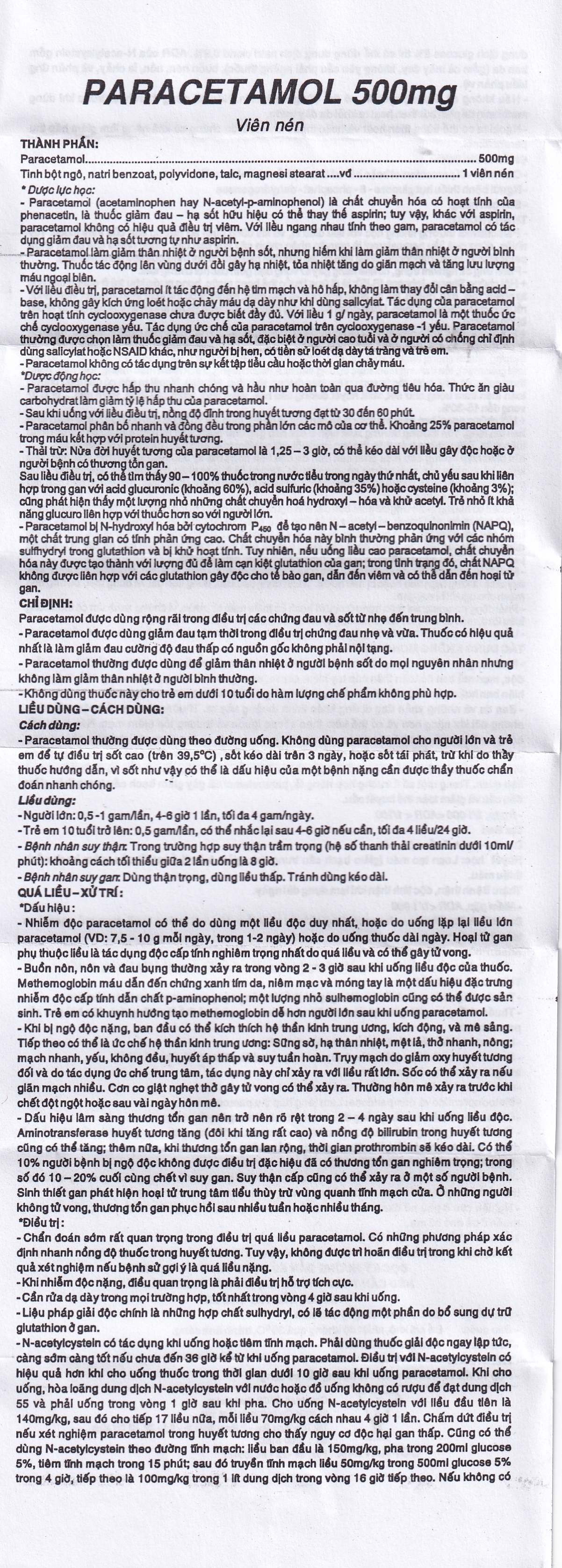 Hình ảnh Viên nén Paracetamol 500mg Armepharco điều trị các chứng đau và sốt (10 vỉ x 10 viên) 