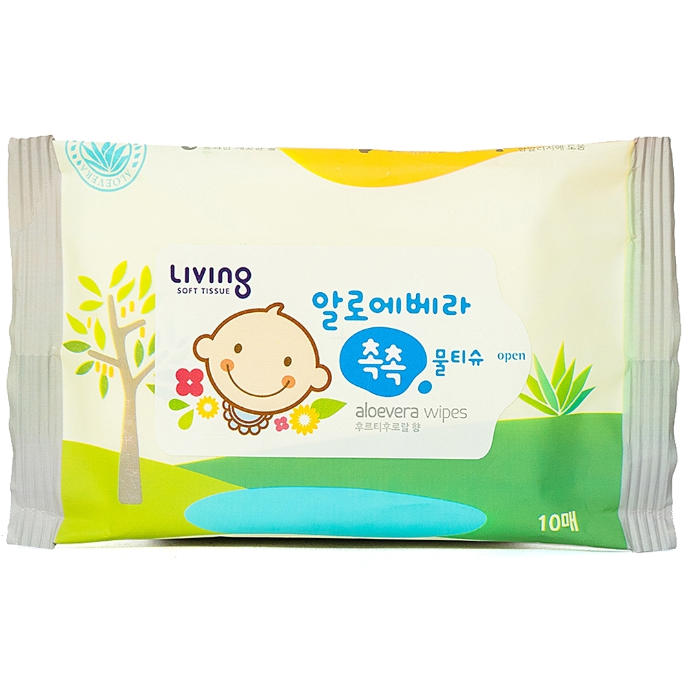 Hình ảnh Khăn ướt Living Chok Chok Aloe Vera mềm mại, không xơ, an toàn (10 miếng)