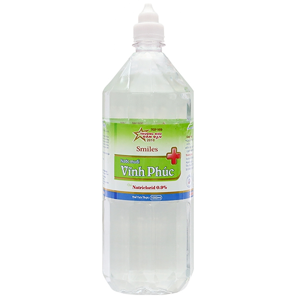 Hình ảnh Nước muối Natriclorid 0.9% Smiles Vĩnh Phúc phòng ngừa nhiễm khuẩn da, răng miệng (10 chai x 1000ml)