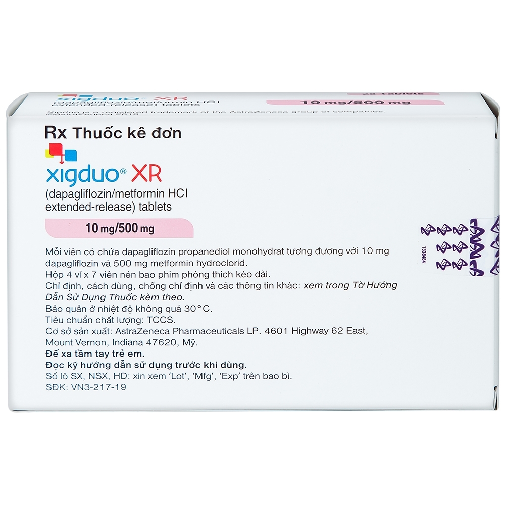Hình ảnh Thuốc Xigduo XR 10mg/500mg Astrazeneca cải thiện kiểm soát đường huyết (4 vỉ x 7 viên) 