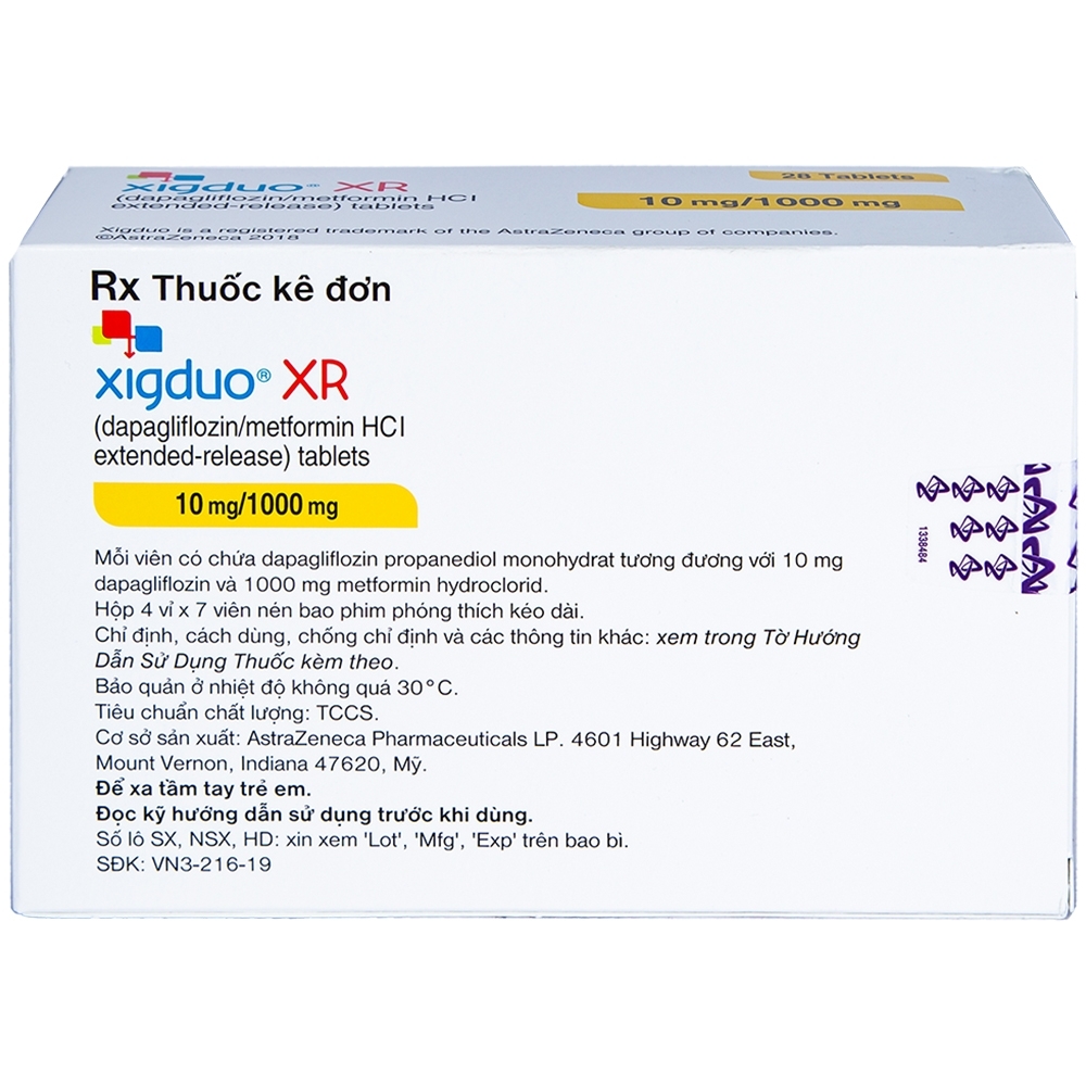 Hình ảnh Thuốc Xigduo XR 10mg/1000mg Astrazeneca cải thiện kiểm soát đường huyết (4 vỉ x 7 viên)