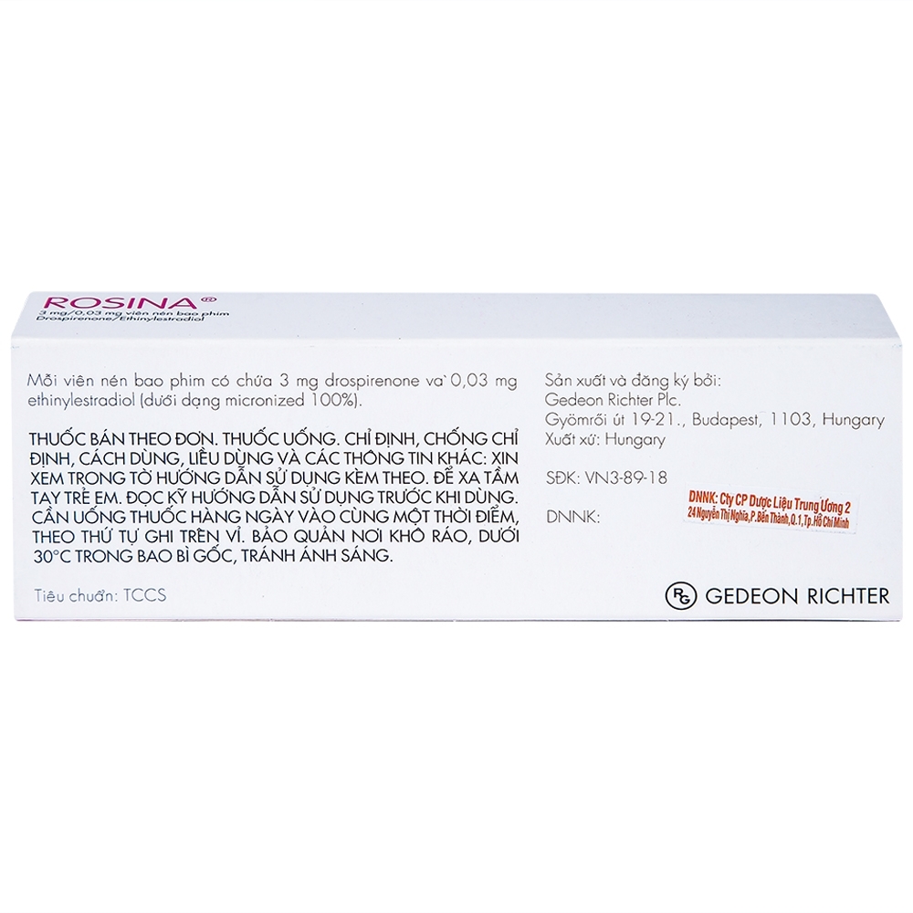 Hình ảnh Thuốc Rosina 3mg/0.03mg Gedeon dùng để tránh thai (1 vỉ x 21 viên)
