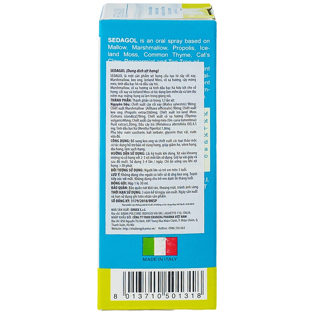 Hình ảnh Dung dịch xịt họng Sedagol Pro-Bio hỗ trợ bảo vệ vùng họng, giảm ho, viêm họng, dịu họng (30ml)