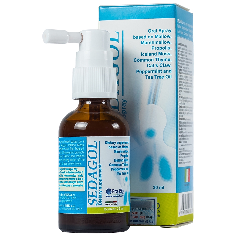 Hình ảnh Dung dịch xịt họng Sedagol Pro-Bio hỗ trợ bảo vệ vùng họng, giảm ho, viêm họng, dịu họng (30ml)
