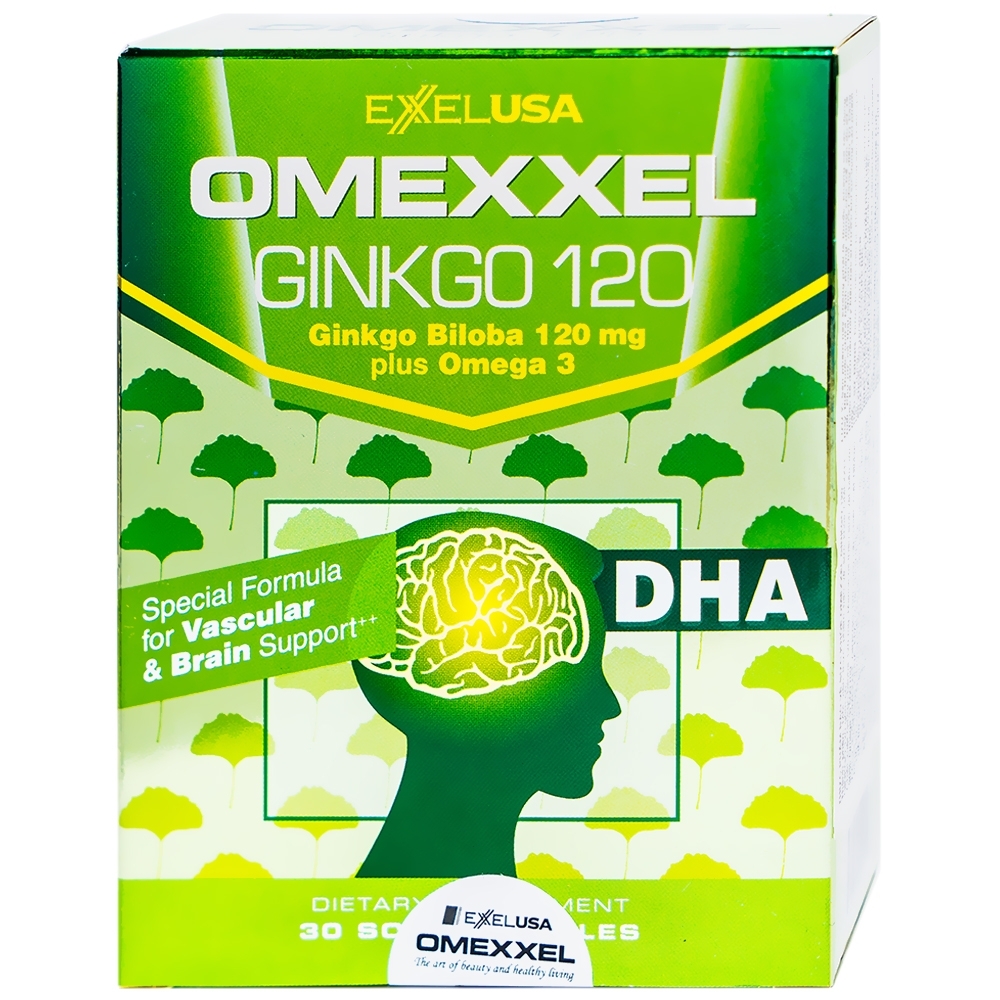 Hình ảnh Viên uống Omexxel Ginkgo 120 ExxelUSA hỗ trợ cung cấp dưỡng chất cho não và cơ thể (3 vỉ x 10 viên)