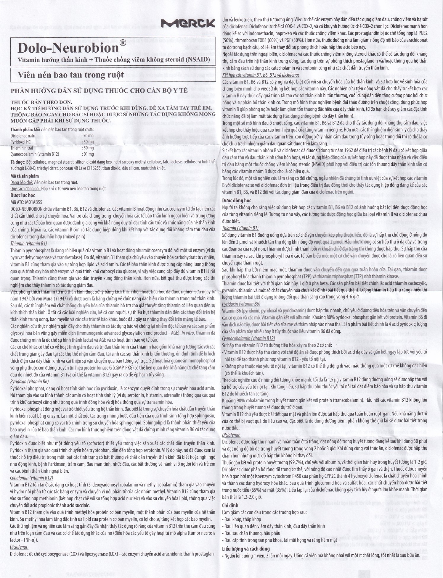 Hình ảnh Thuốc Dolo-Neurobion Merck giảm đau khớp, phong thấp (5 vỉ x 10 viên)