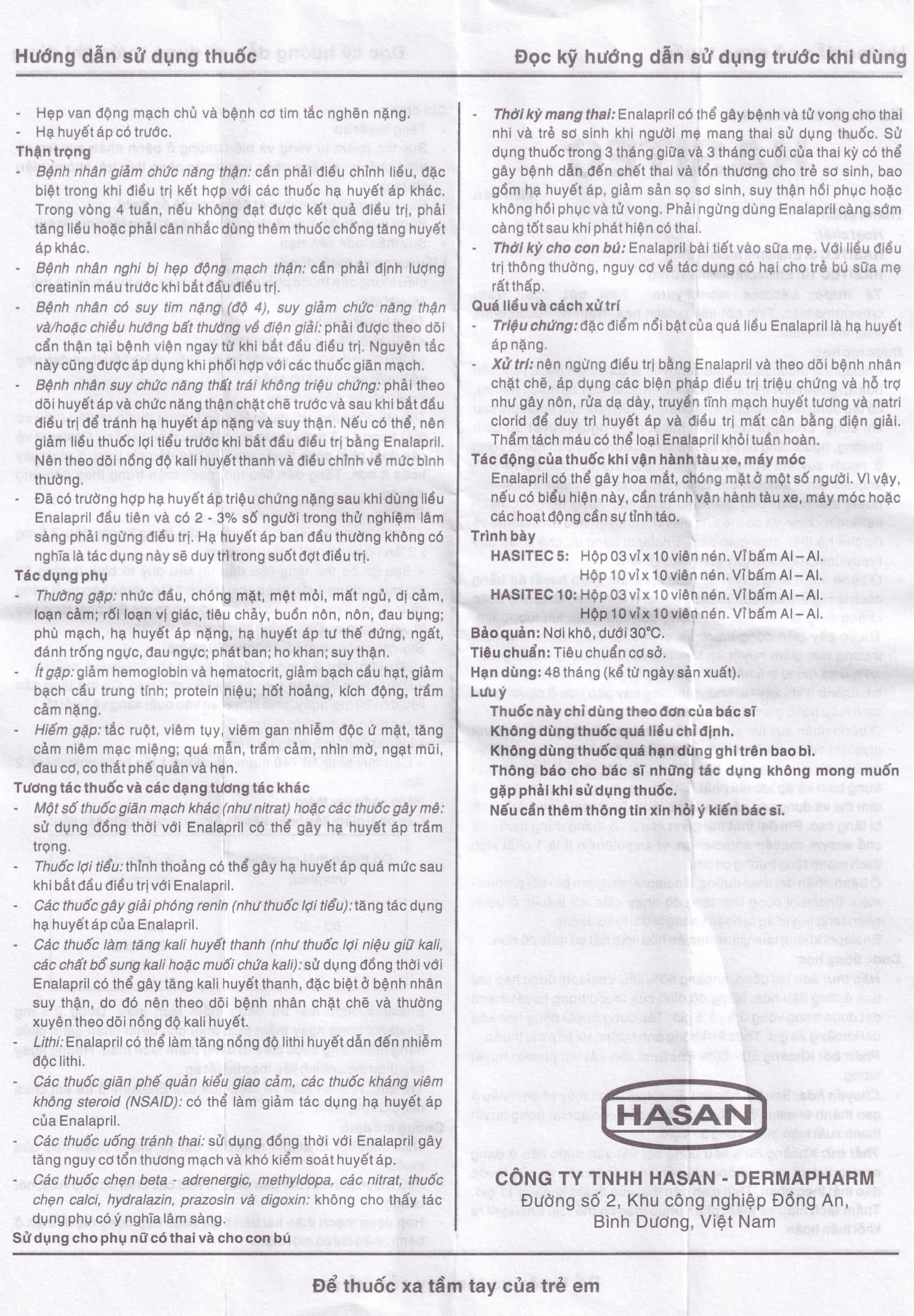 Hình ảnh Thuốc Hasitec 10 Hasan điều trị tăng huyết áp, suy tim (3 vỉ x 10 viên)