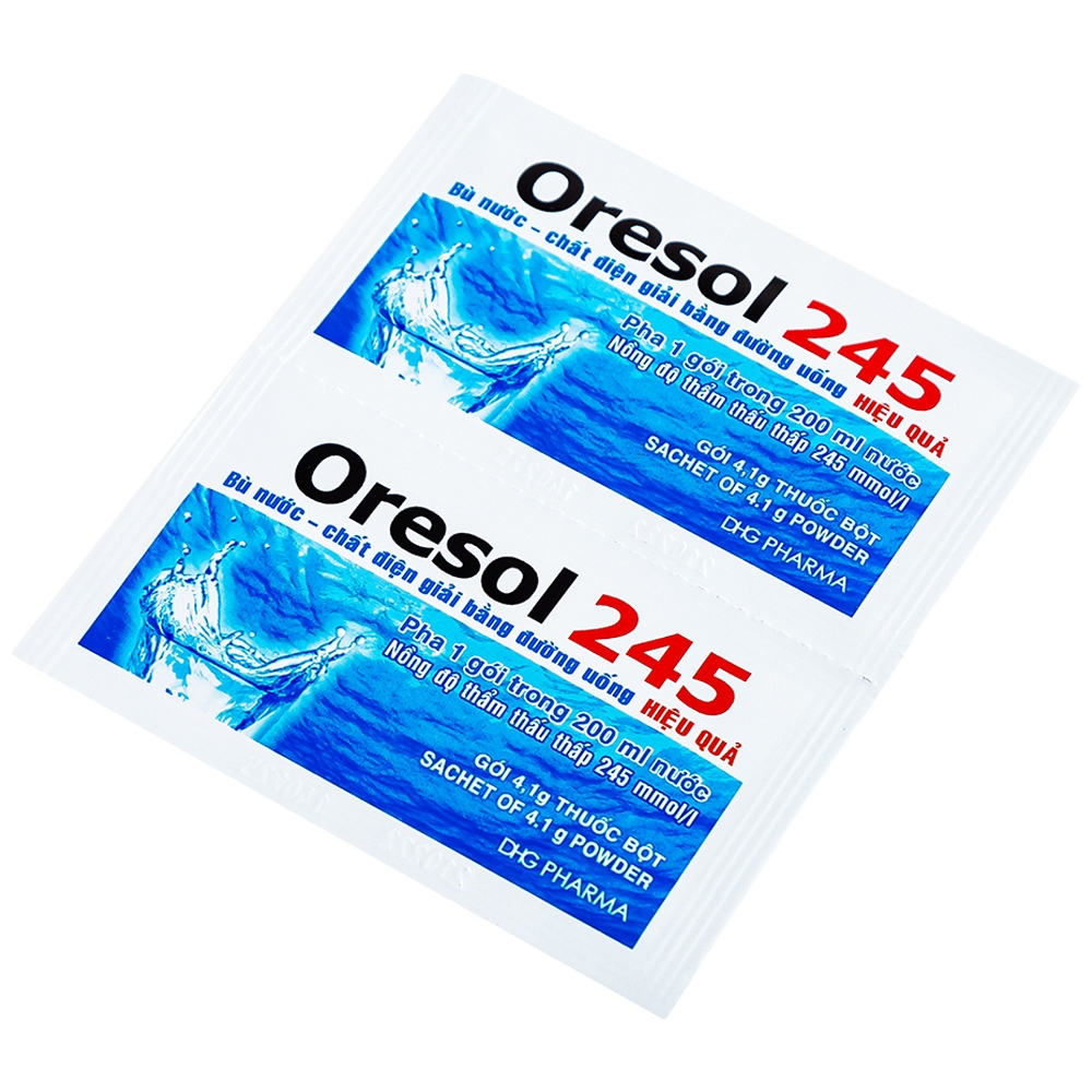 Hình ảnh Bột pha uống Oresol 245 DHG Pharma bù nước, bổ sung chất điện giải, điều trị mất nước do tiêu chảy (20 gói x 4.1g)