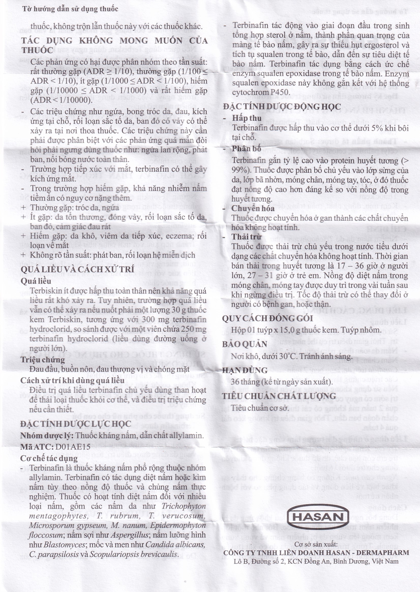 Hình ảnh Kem bôi da Terbiskin 1% Hasan điều trị nhiễm nấm da, lang ben (15g)