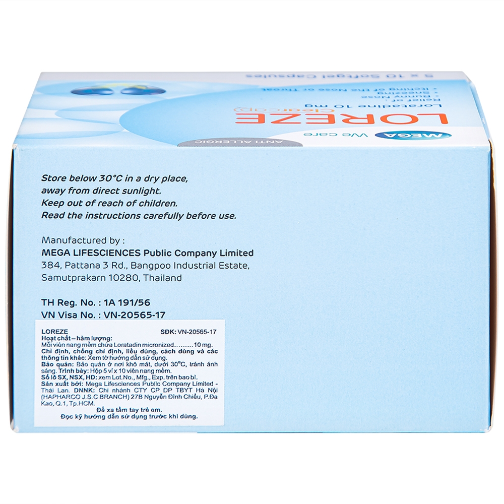 Hình ảnh Viên nang mềm Loreze 10mg MEGA We care điều trị viêm mũi dị ứng, mày đay (5 vỉ x 10 viên)