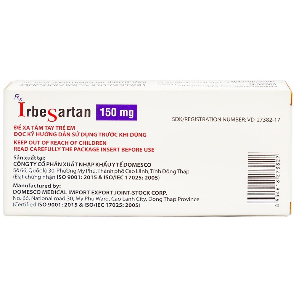 Hình ảnh Thuốc Irbesartan 150mg Domesco điều trị tăng huyết áp, bệnh thận (2 vỉ x 14 viên)