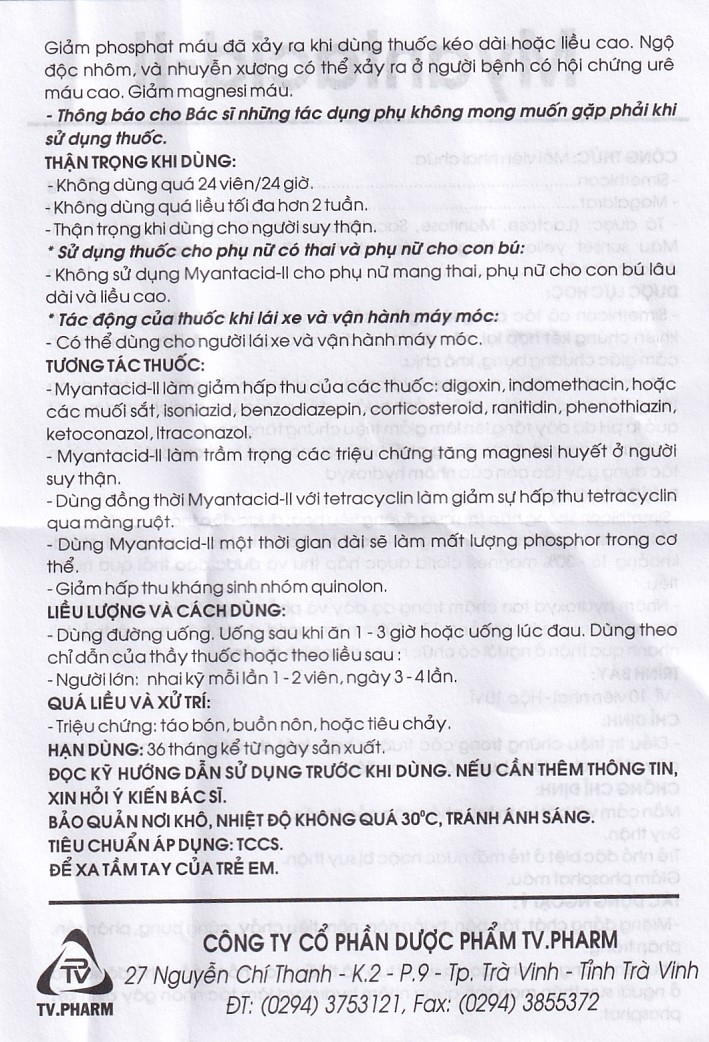 Hình ảnh Viên nhai Myantacid-II TV.Pharm điều trị loét dạ dày - tá tràng, viêm dạ dày (10 vỉ x 10 viên)