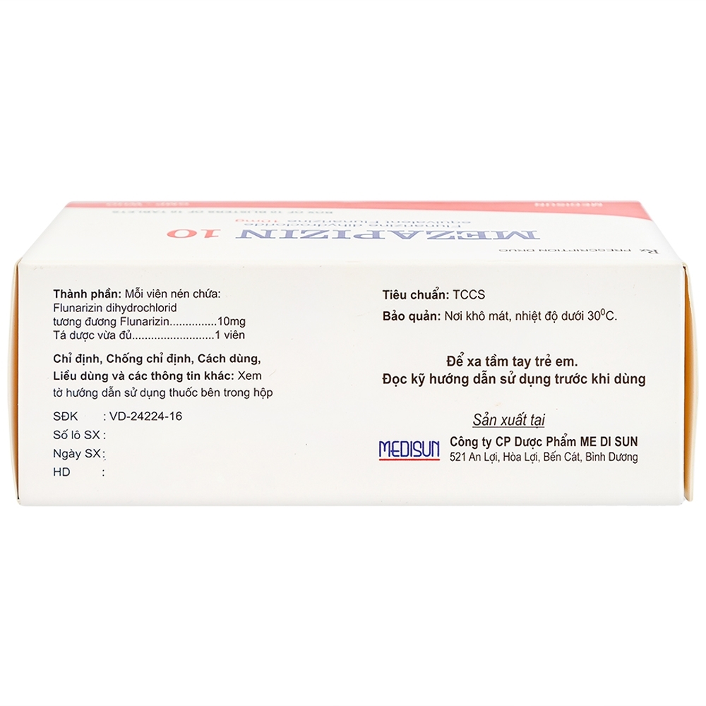 Hình ảnh Viên nén Mezapizin 10 Medisun điều trị đau nửa đầu (10 vỉ x 10 viên)