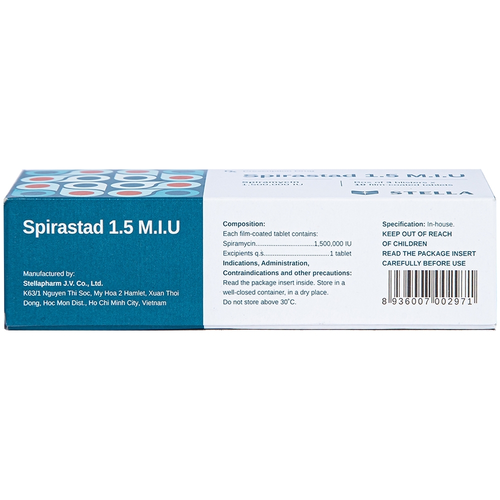Hình ảnh Thuốc Spirastad 1.5 M.I.U Stella điều trị dự phòng viêm màng não (3 vỉ x 10 viên)