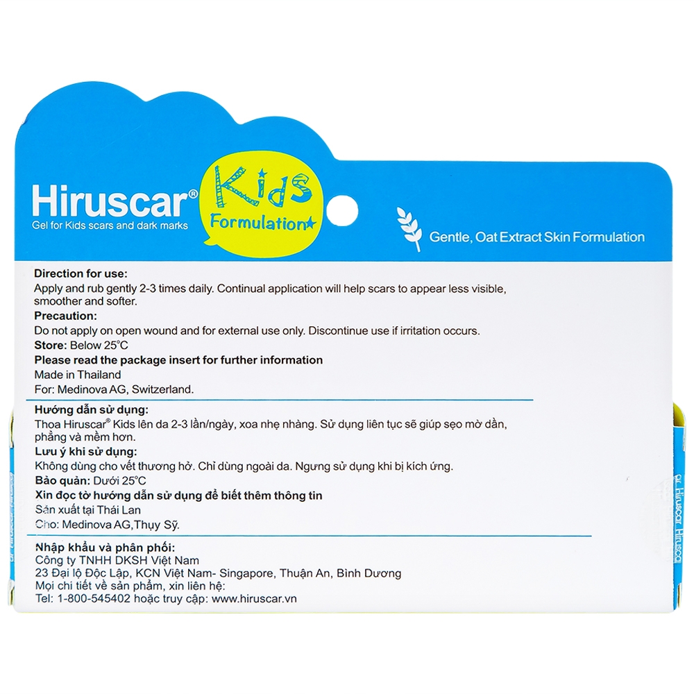 Hình ảnh Gel Hiruscar Kids Medinova giúp sẹo mờ dần, phẳng và mềm hơn (10g)