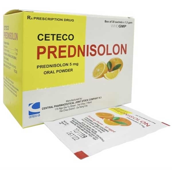Hình ảnh Thuốc Ceteco Prednisolon 5gg TW3 kháng viêm, chống dị ứng (30 gói x 1.5g)