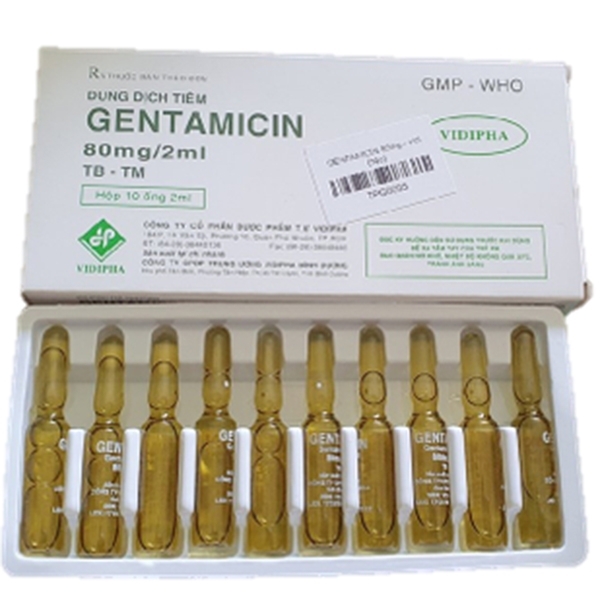 Hình ảnh Dung dịch tiêm Gentamicin 80mg/2ml Vidipha điều trị nhiễm khuẩn nặng (10 ống x 2ml)