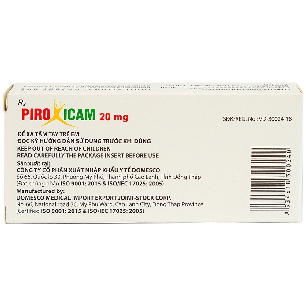 Hình ảnh Viên nén Piroxicam 20mg Domesco giảm triệu chứng viêm khớp dạng thấp (3 vỉ x 10 viên)