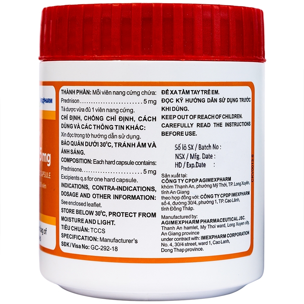 Hình ảnh Thuốc Prednison 5mg Imexpharm điều trị viêm khớp dạng thấp (200 viên)