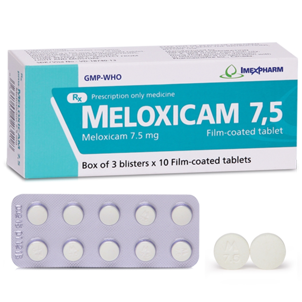 Hình ảnh Thuốc Meloxicam 7.5mg điều trị viêm khớp dạng thấp, viêm đau xương khớp (3 vỉ x 10 viên)