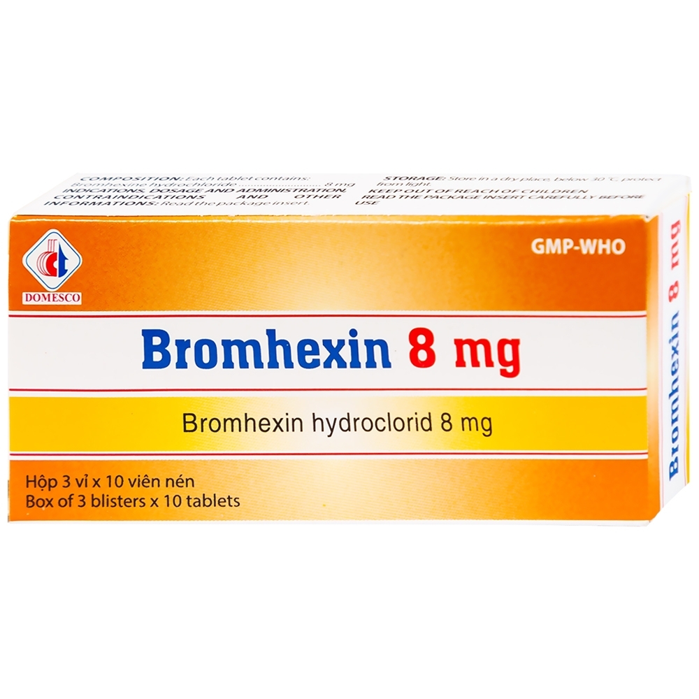 Hình ảnh Thuốc Bromhexin 8mg Domesco điều trị rối loạn tiết dịch phế quản trong viêm phế quản cấp tính (3 vỉ x 10 viên)