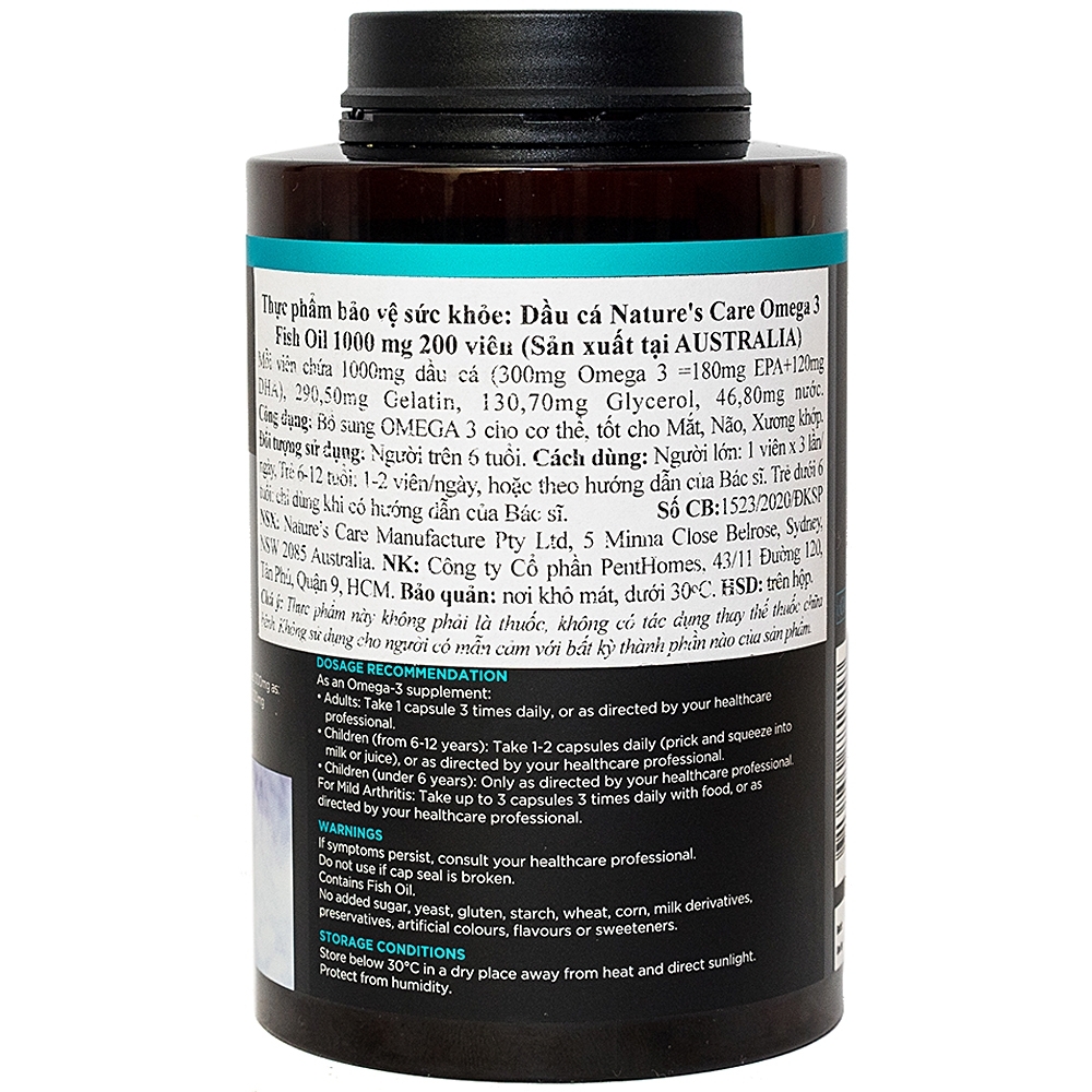 Hình ảnh Viên dầu cá Fish Oil 1000mg Omega 3 Nature's Care bổ sung Omega 3, tốt cho mắt, não (200 viên)