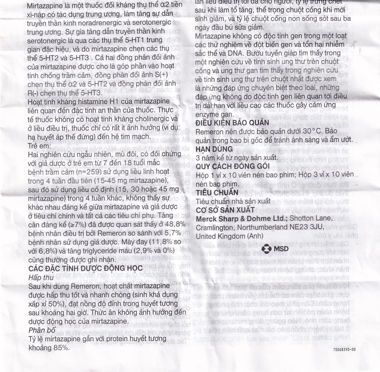 Hình ảnh Thuốc Remeron 30mg MSD điều trị các đợt của trầm cảm nặng (3 vỉ x 10 viên)