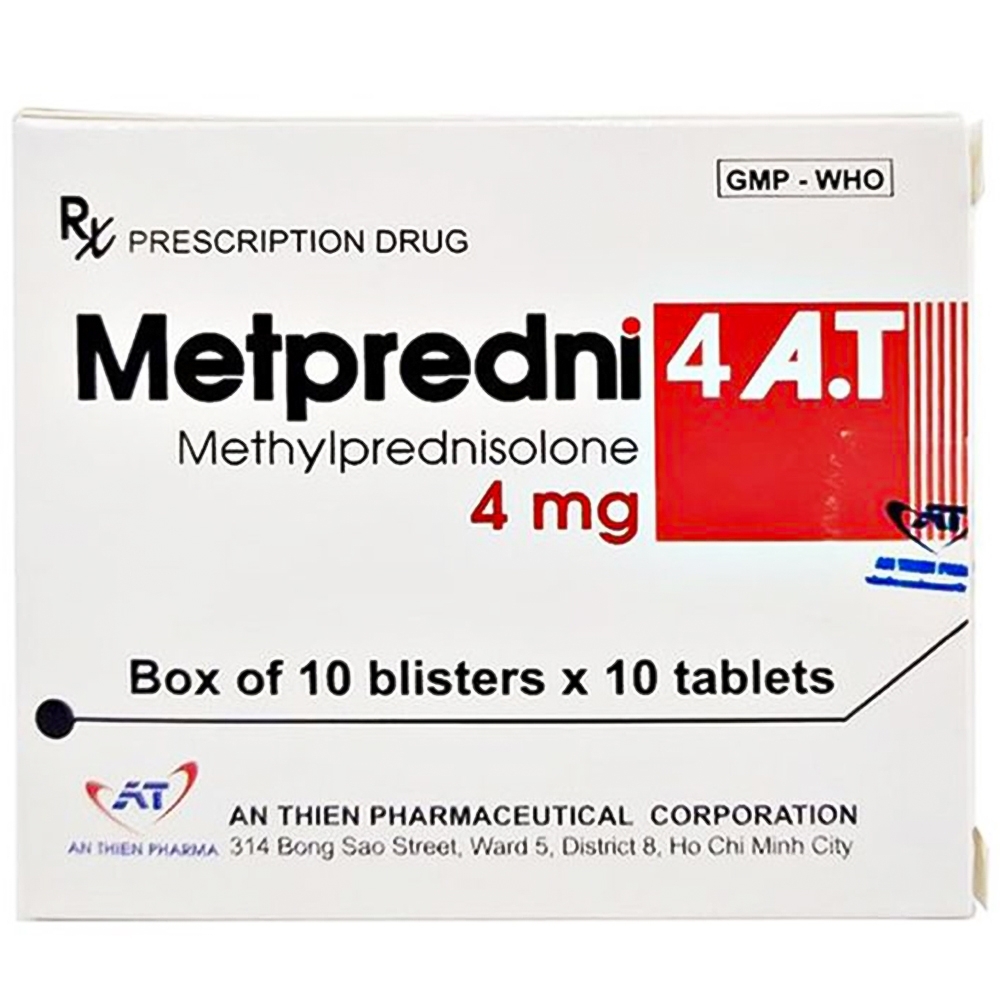 Hình ảnh Thuốc Metpredni 4 A.T kháng viêm, điều trị viêm khớp dạng thấp, lupus ban đỏ (10 vỉ x 10 viên)