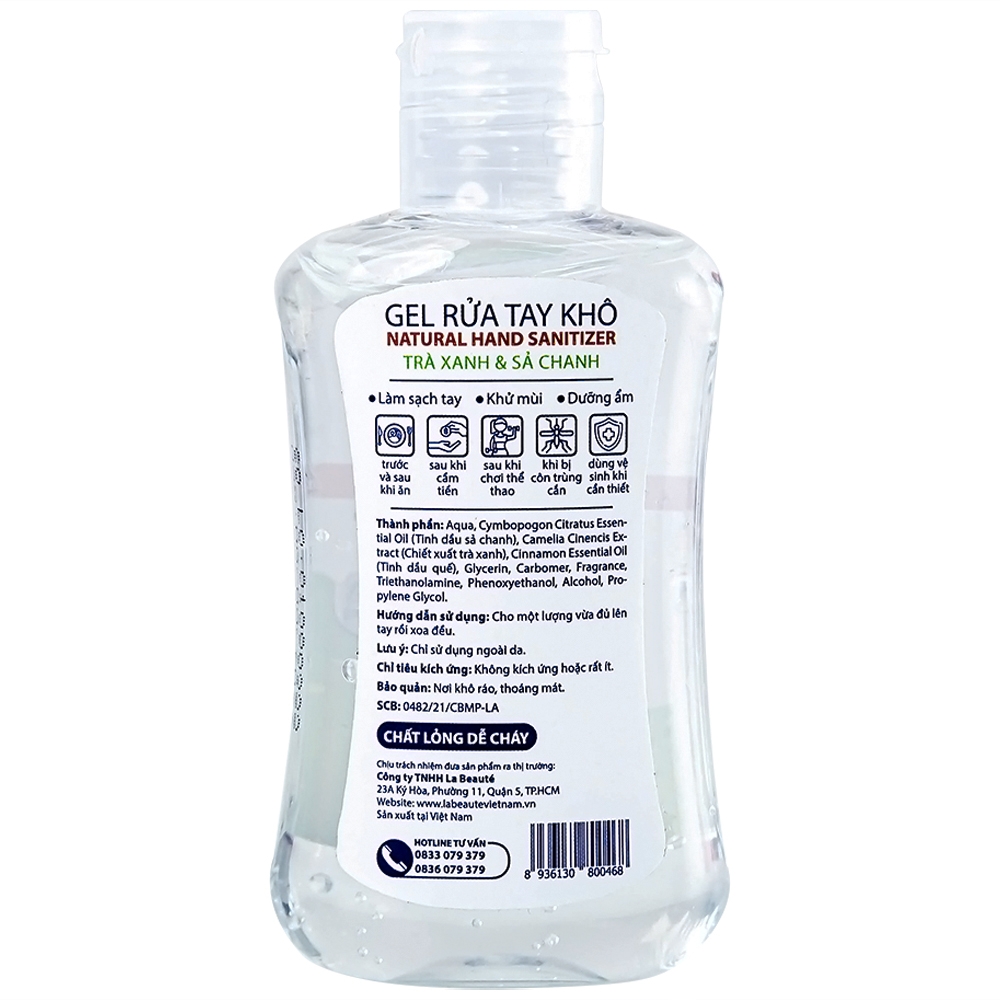 Hình ảnh Gel rửa tay khô Natural Hand Sanitizer trà xanh và sả chanh làm sạch tay, khử mùi, dưỡng ẩm (100ml)