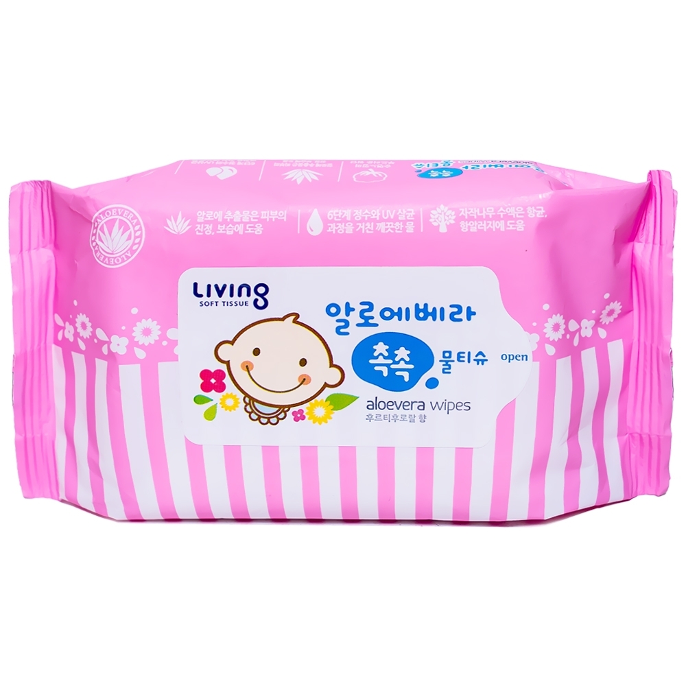 Hình ảnh Khăn ướt Living Aloe Vera Chok Chok mềm mại, không xơ, an toàn (30 miếng)