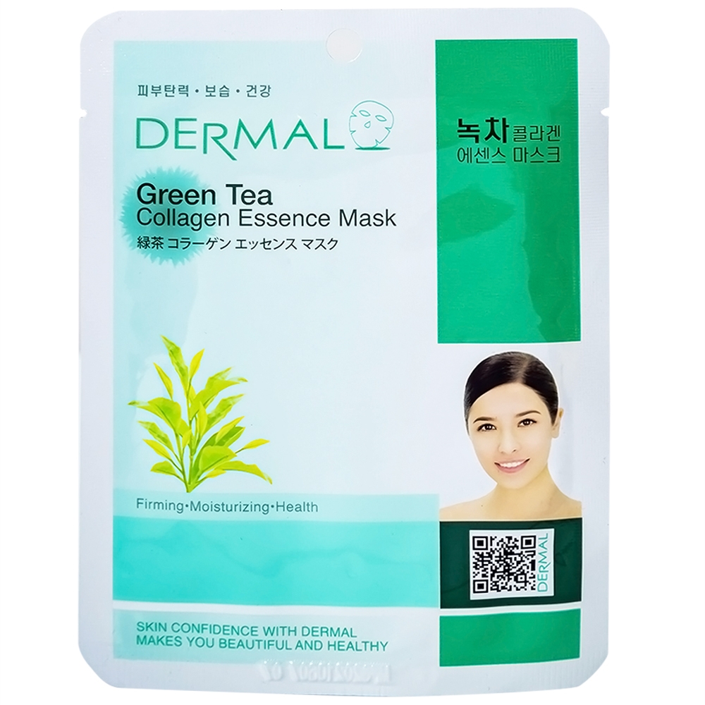 Hình ảnh Mặt nạ Dermal Green Tea Collagen Essence Mask dưỡng da dành cho mọi loại da (23g)