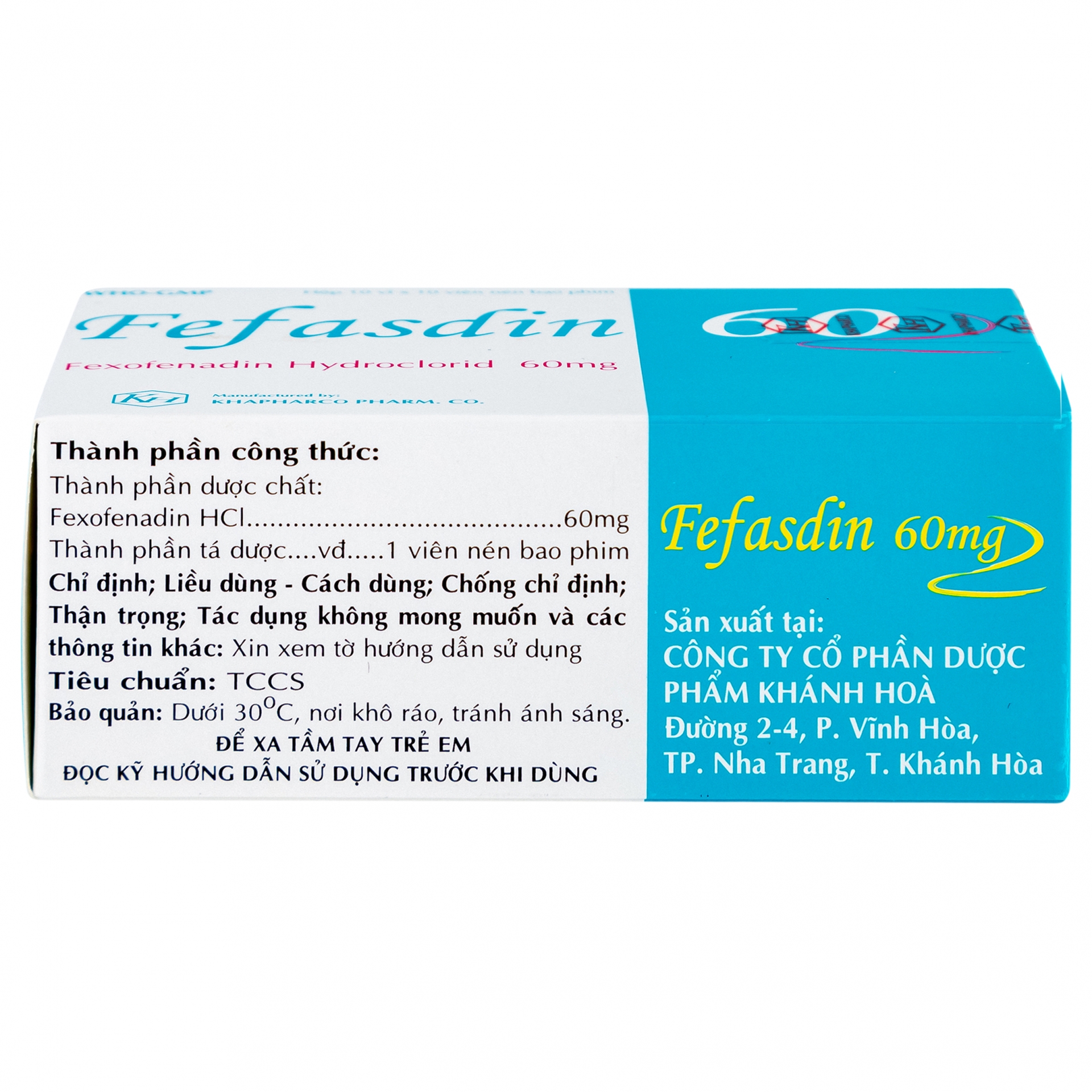 Hình ảnh Thuốc Fefasdin 60 Khapharco điều trị viêm mũi dị ứng, mày đay mạn tính vô căn (10 vỉ x 10 viên)