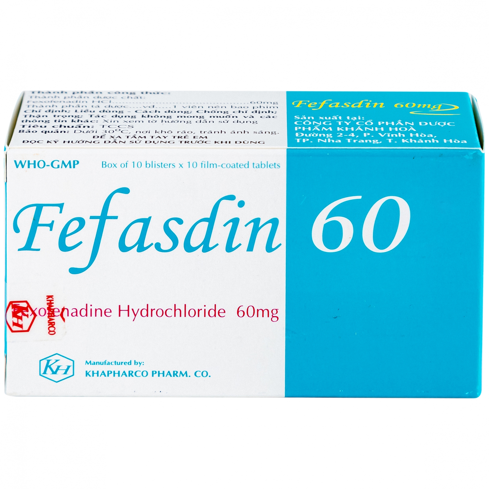 Hình ảnh Thuốc Fefasdin 60 Khapharco điều trị viêm mũi dị ứng, mày đay mạn tính vô căn (10 vỉ x 10 viên)