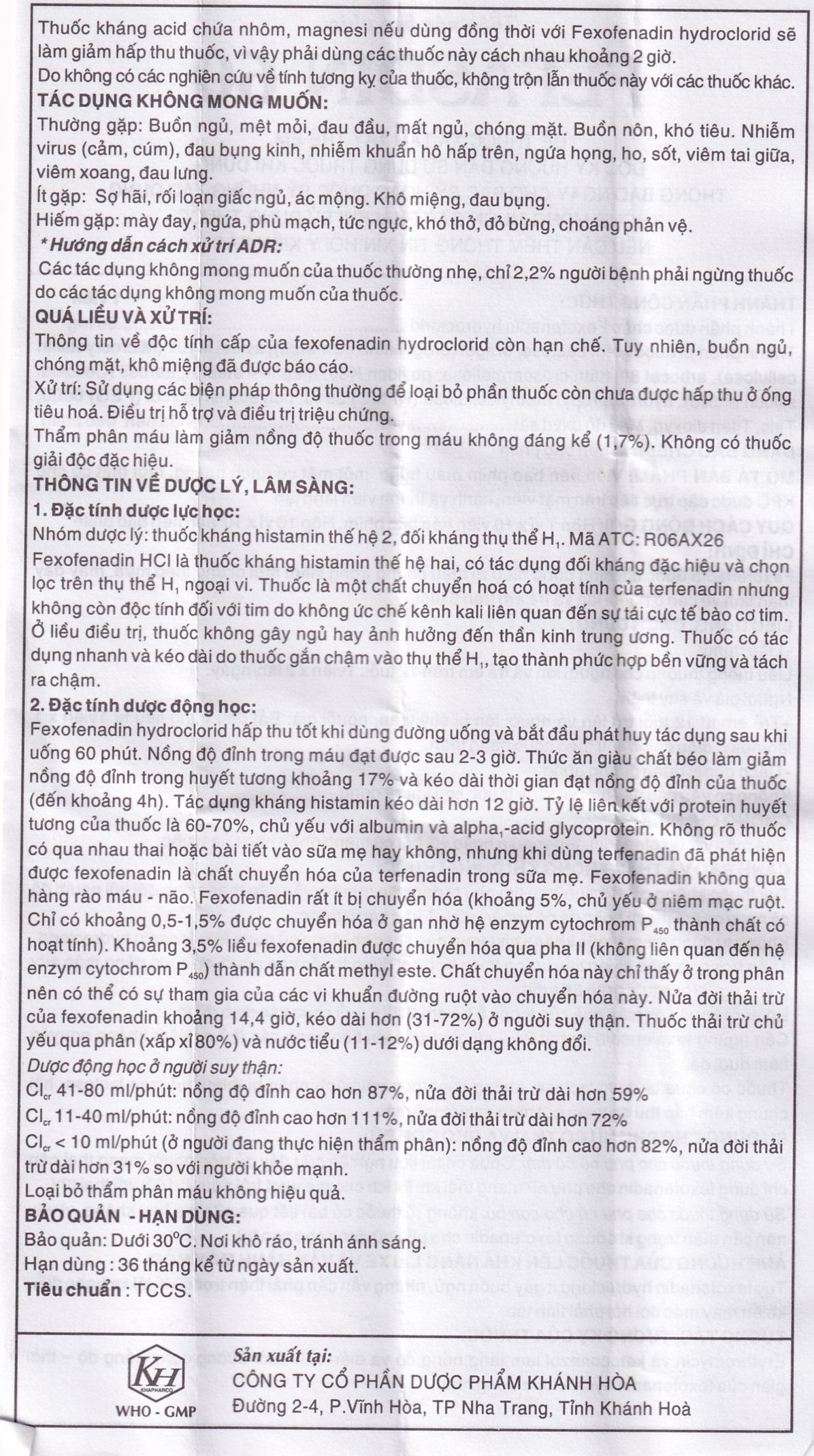 Hình ảnh Thuốc Fefasdin 60 Khapharco điều trị viêm mũi dị ứng, mày đay mạn tính vô căn (10 vỉ x 10 viên)