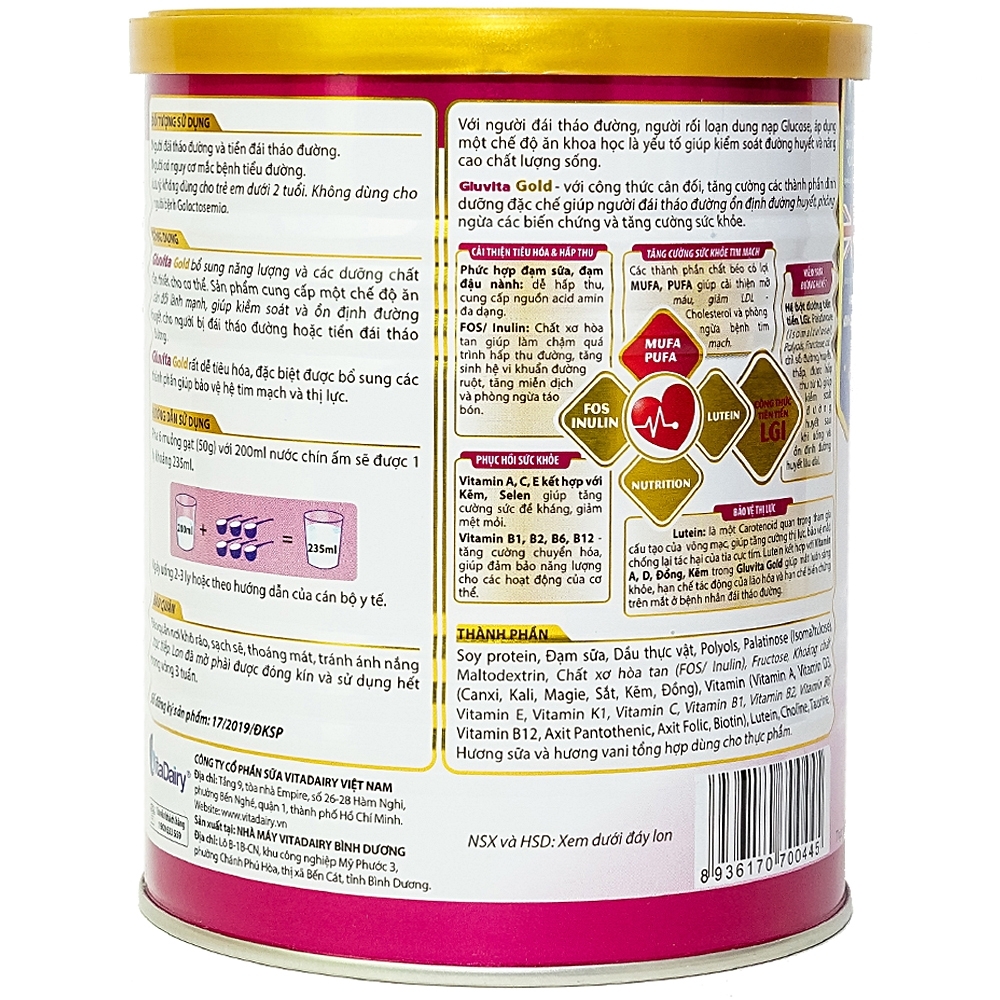 Hình ảnh Sữa bột Gluvita Gold Vitadairy bổ sung dinh dưỡng cho người đái tháo đường, tiền đái tháo đường (400g)