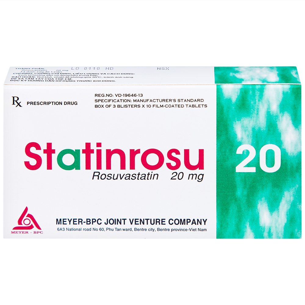 Hình ảnh Thuốc Statinrosu 20 Meyer điều trị tăng cholesterol máu nguyên phát (3 vỉ x 10 viên)