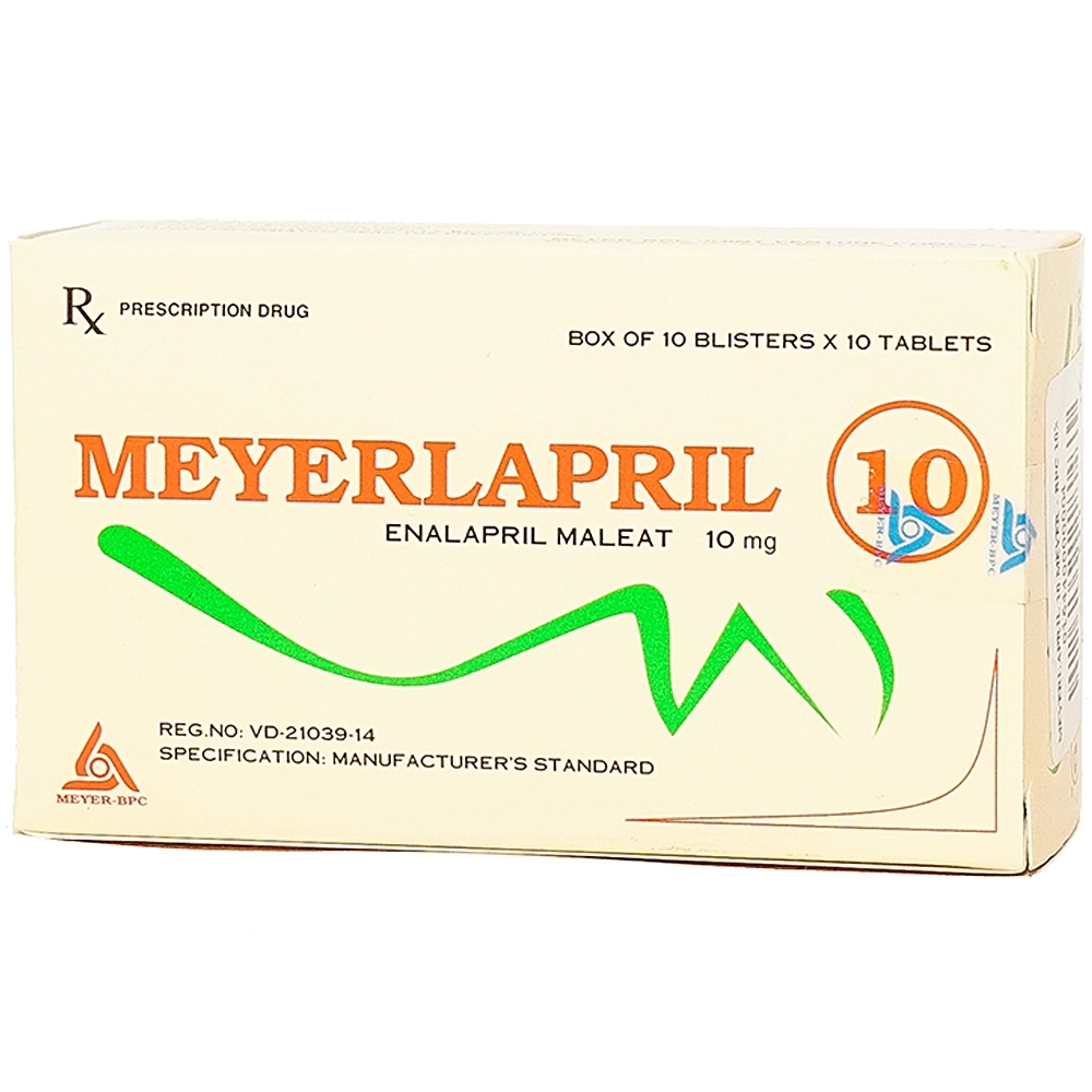 Hình ảnh Viên nén Meyerlapril 10 Meyer - BPC hỗ trợ điều trị tăng huyết áp, suy tim (10 vỉ x 10 viên)