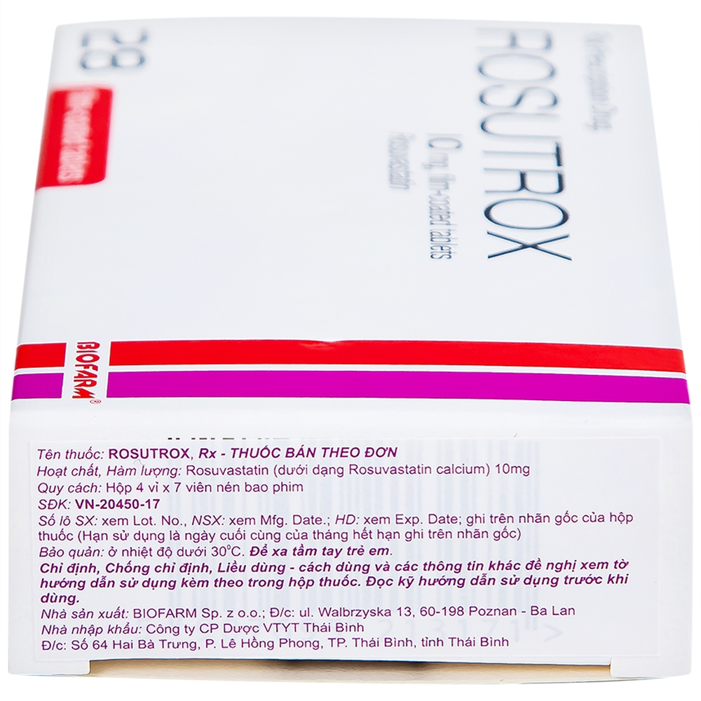 Hình ảnh Thuốc Rosutrox 10mg Biofarm điều trị tăng cholesterol máu (4 vỉ x 7 viên) 