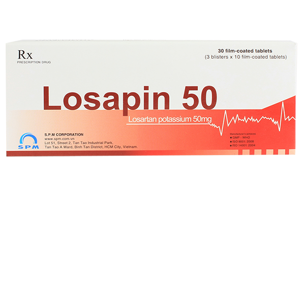 Hình ảnh Viên nén Losapin 50 SPM điều trị tăng huyết áp (3 vỉ x 10 viên)