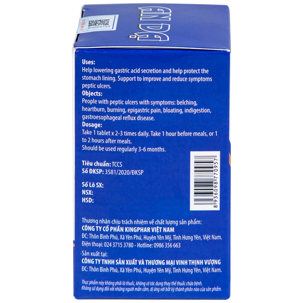 Hình ảnh Viên uống An Dạ Kingphar hỗ trợ giảm chứng đau rát vùng thượng vị, xung huyết hang vị (60 viên)