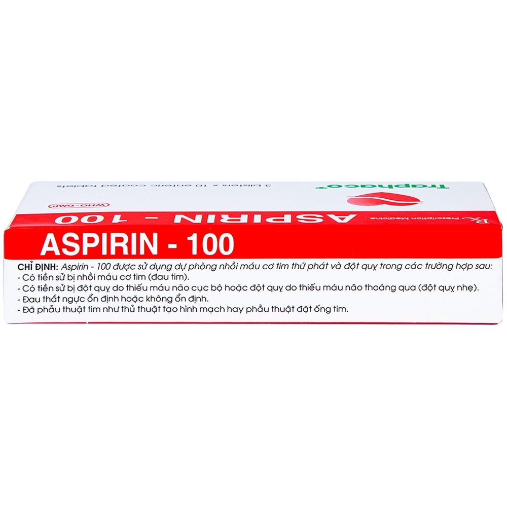 Hình ảnh Thuốc Aspirin 100mg Traphaco phòng ngừa nhồi máu cơ tim, đột quỵ (3 vỉ x 10 viên)
