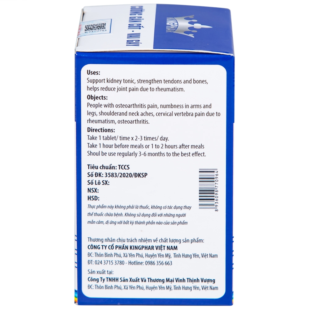 Hình ảnh Viên uống Cường Gân Cốt - Vai Gáy Kingphar hỗ trợ bổ thận, mạnh gân cốt (60 viên)
