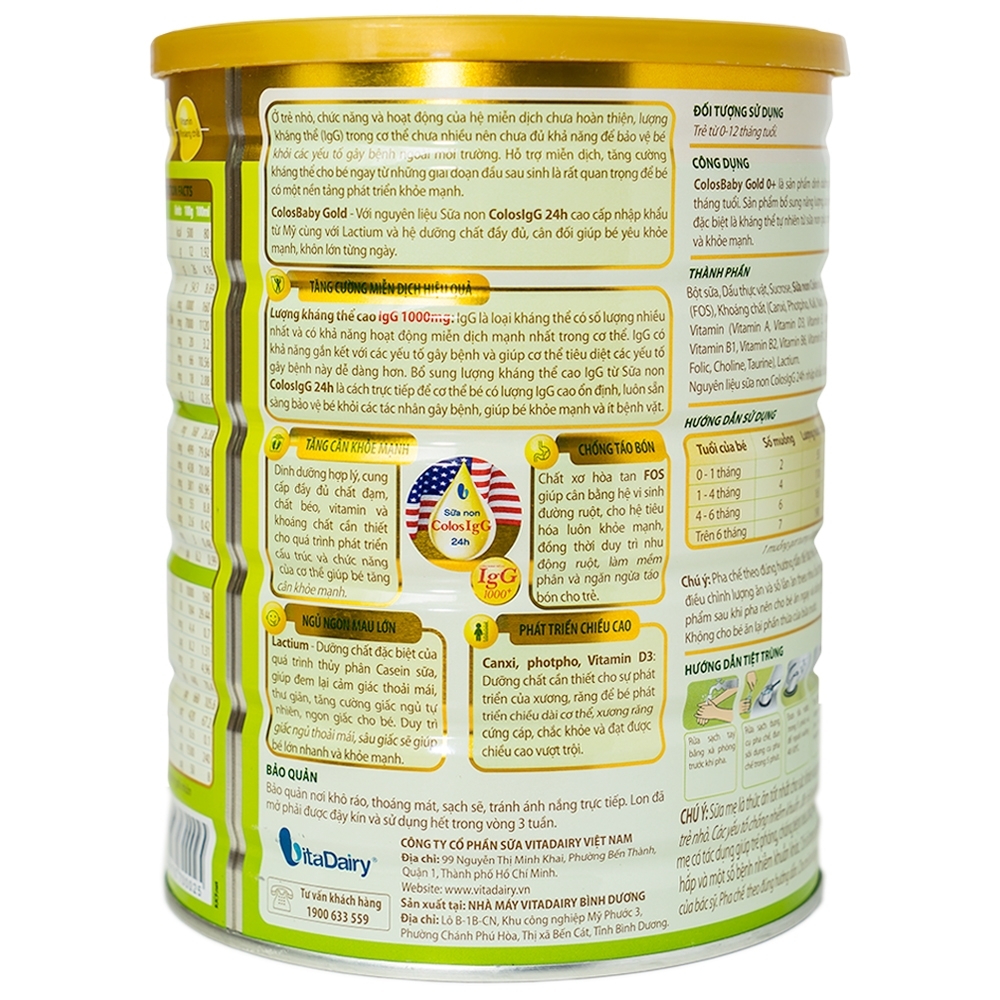 Hình ảnh Sữa non ColosBaby Gold VitaDairy bổ sung kháng thể IgG tự nhiên cho trẻ từ 0 - 12 tháng (800g)