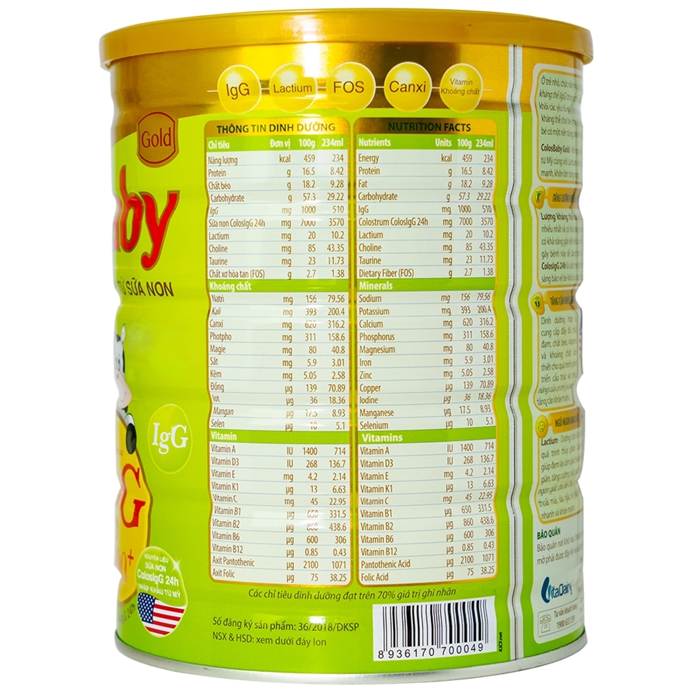 Hình ảnh Sữa non ColosBaby Gold VitaDairy bổ sung kháng thể IgG tự nhiên cho trẻ từ 1 - 2 tuổi (800g)